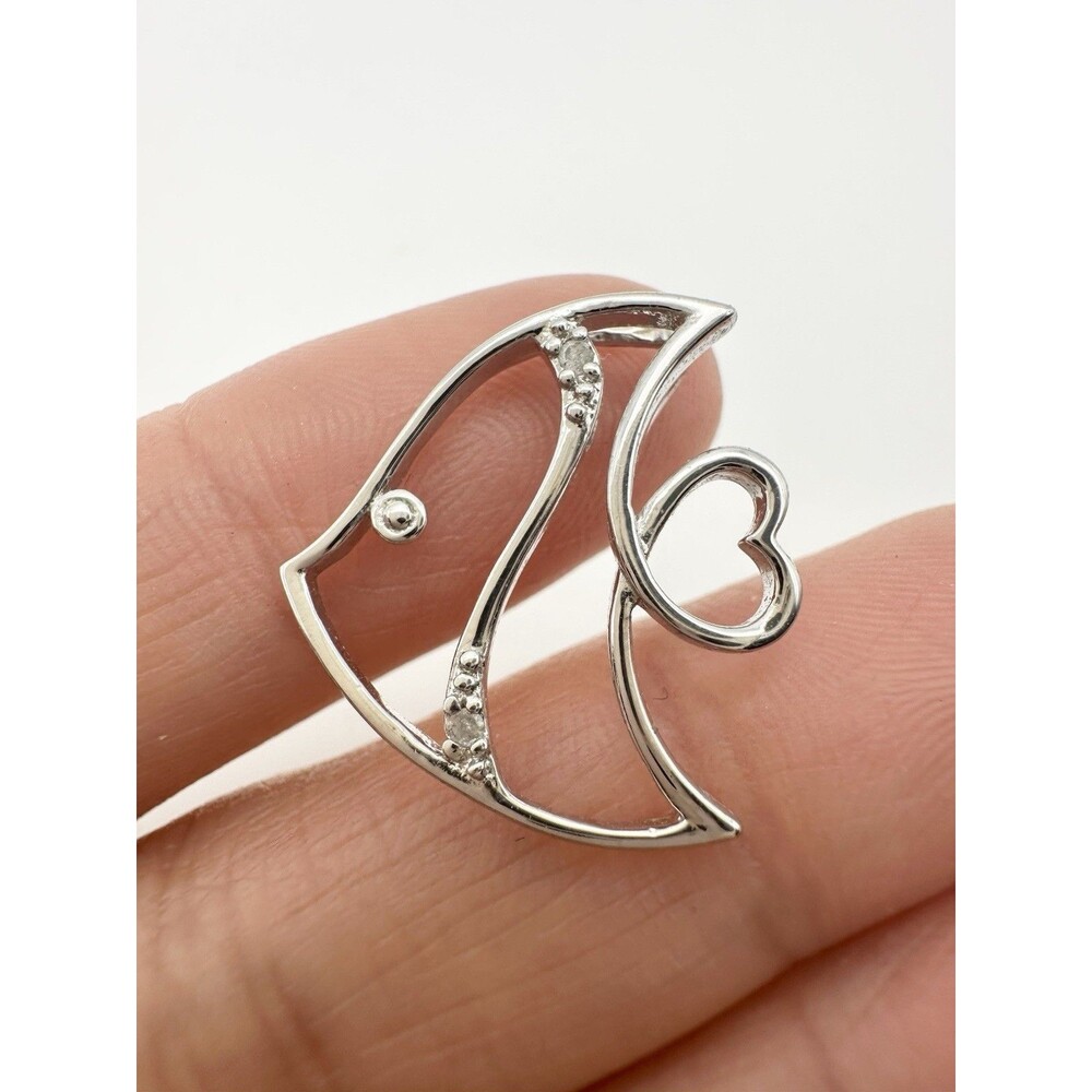 925 Sterling Silver Genuine Diamond Fish Pendant